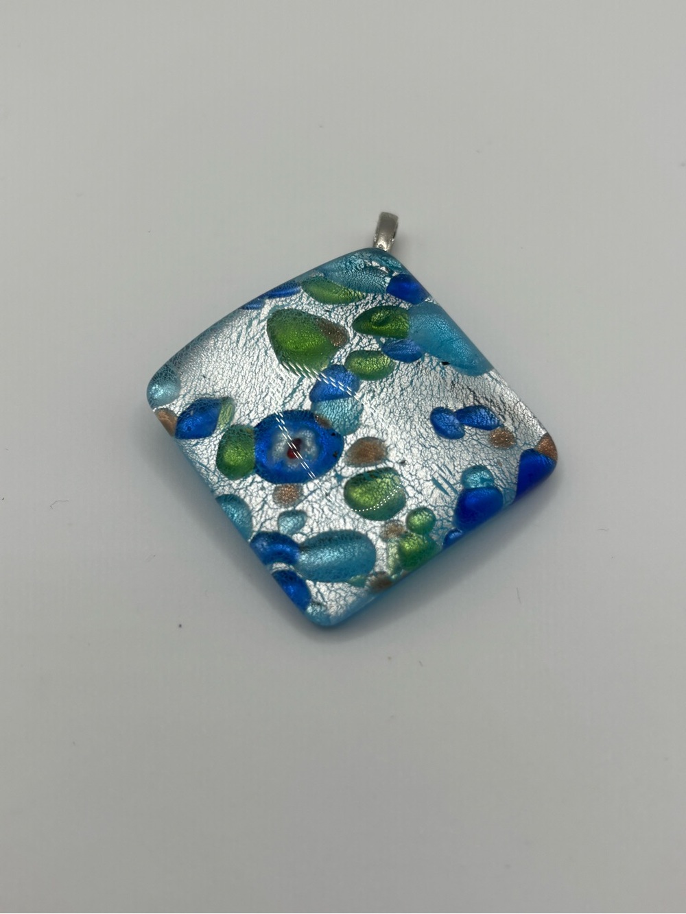 Silver Blue Green Dichroic Glass Pendant